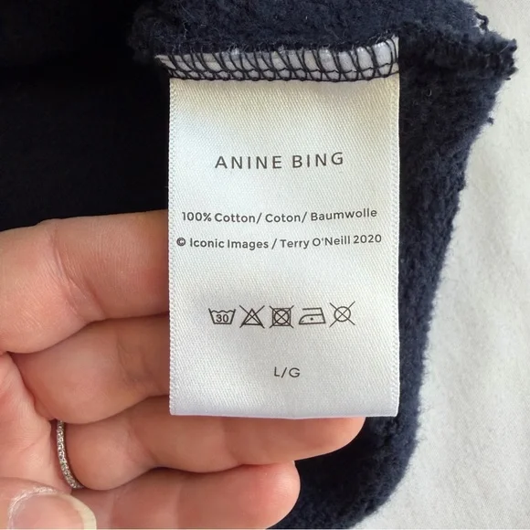 Anine Bing "Jaci" Washed Navy Black Paris Lettering Cotton Sweatshirt *Altered* - Picture 14 of 17